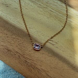 Dainty Gold Necklace with Purple Gemstone